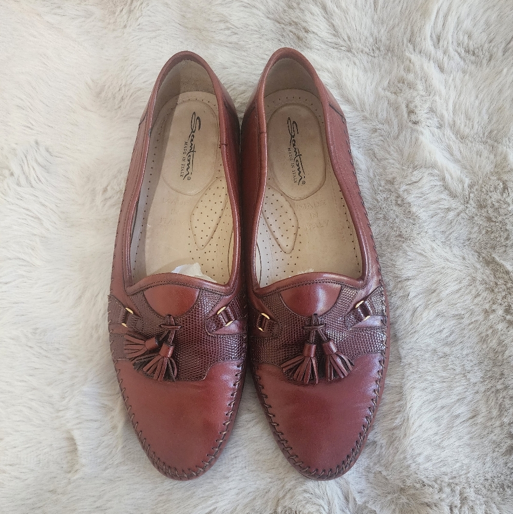 Men's Santoni Brown Loafers With Tassels, Size 13